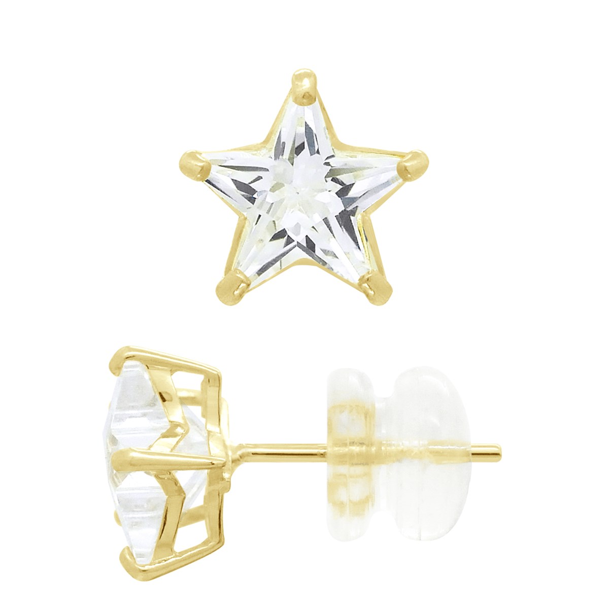 Boucles d'Oreilles - Orné d'un Oxyde de Zirconium Blanc en Forme d'Étoiles - Or Jaune