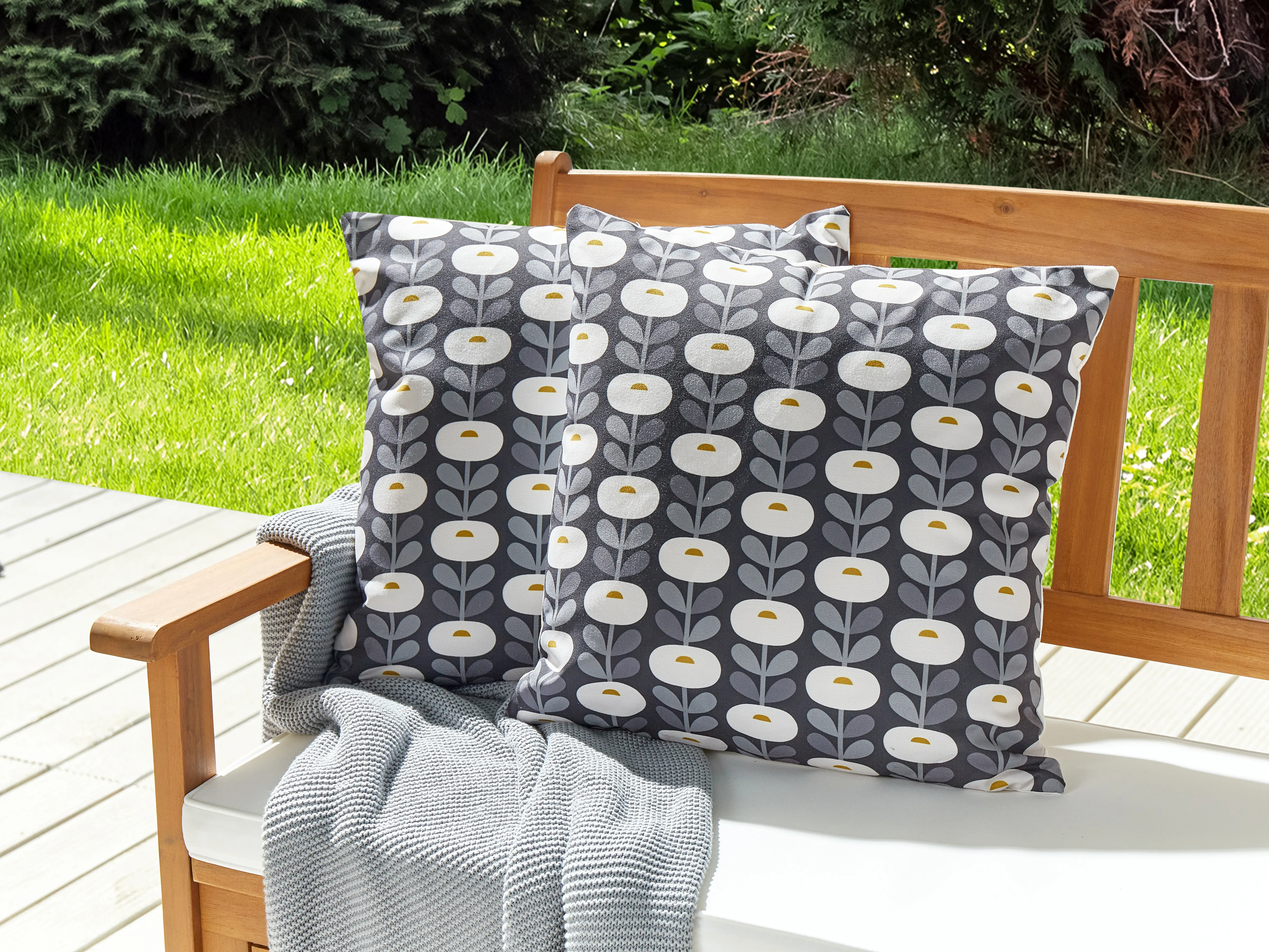 Set van 2 tuinkussens VALSORDA geometrisch patroon 45 x 45 cm Grijs