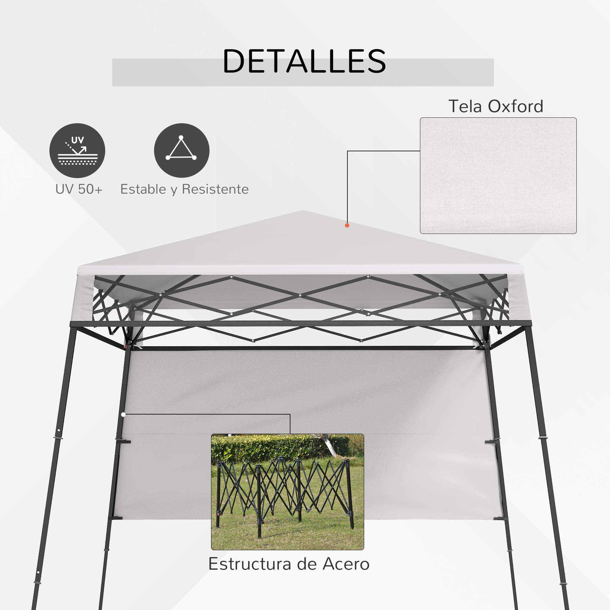 Gazebo dobrável Outsunny 220x220x200 cm, com 1 parede lateral, bolsa de transporte, impermeável e com proteção UV50+ para jardim e pátio, branco.