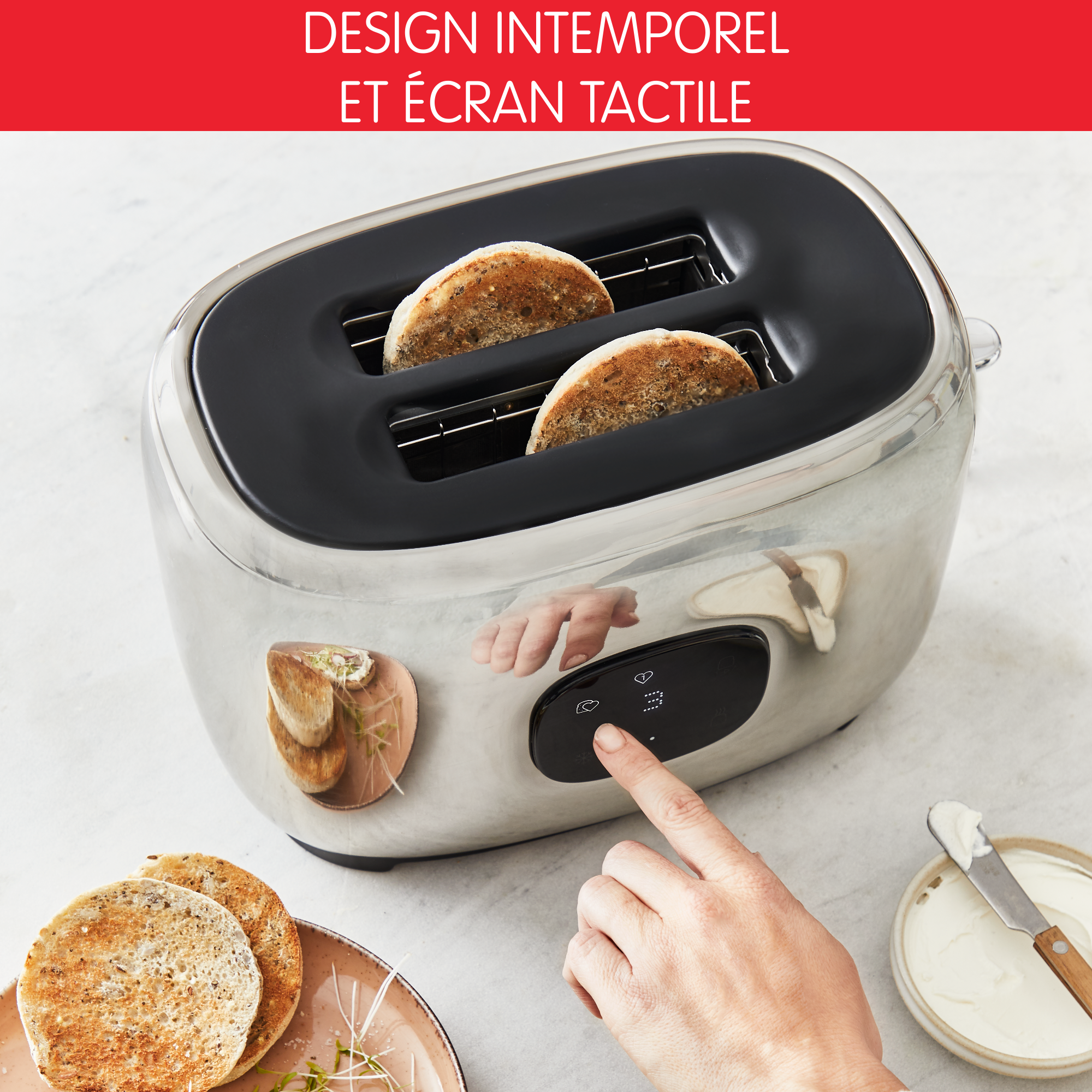 Grille Pain Inox 2 fentes Moulinex Majestuo écran tactile digital