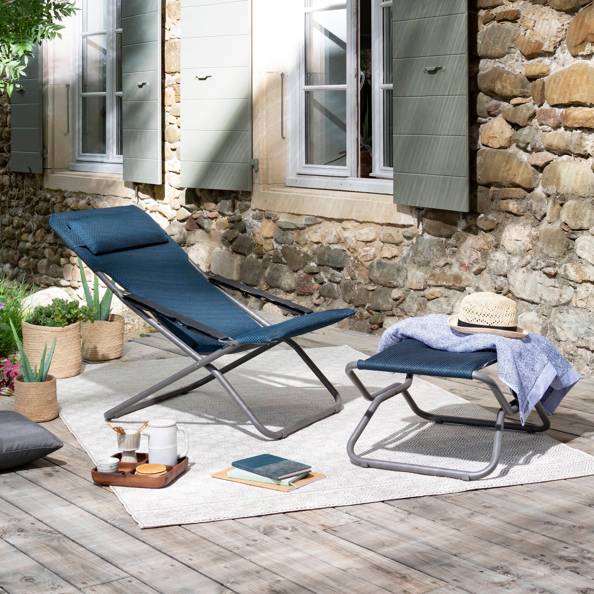 Klappbare gepolsterte Fußstütze / Hocker Next BeComfort® Blau Bleu Encre