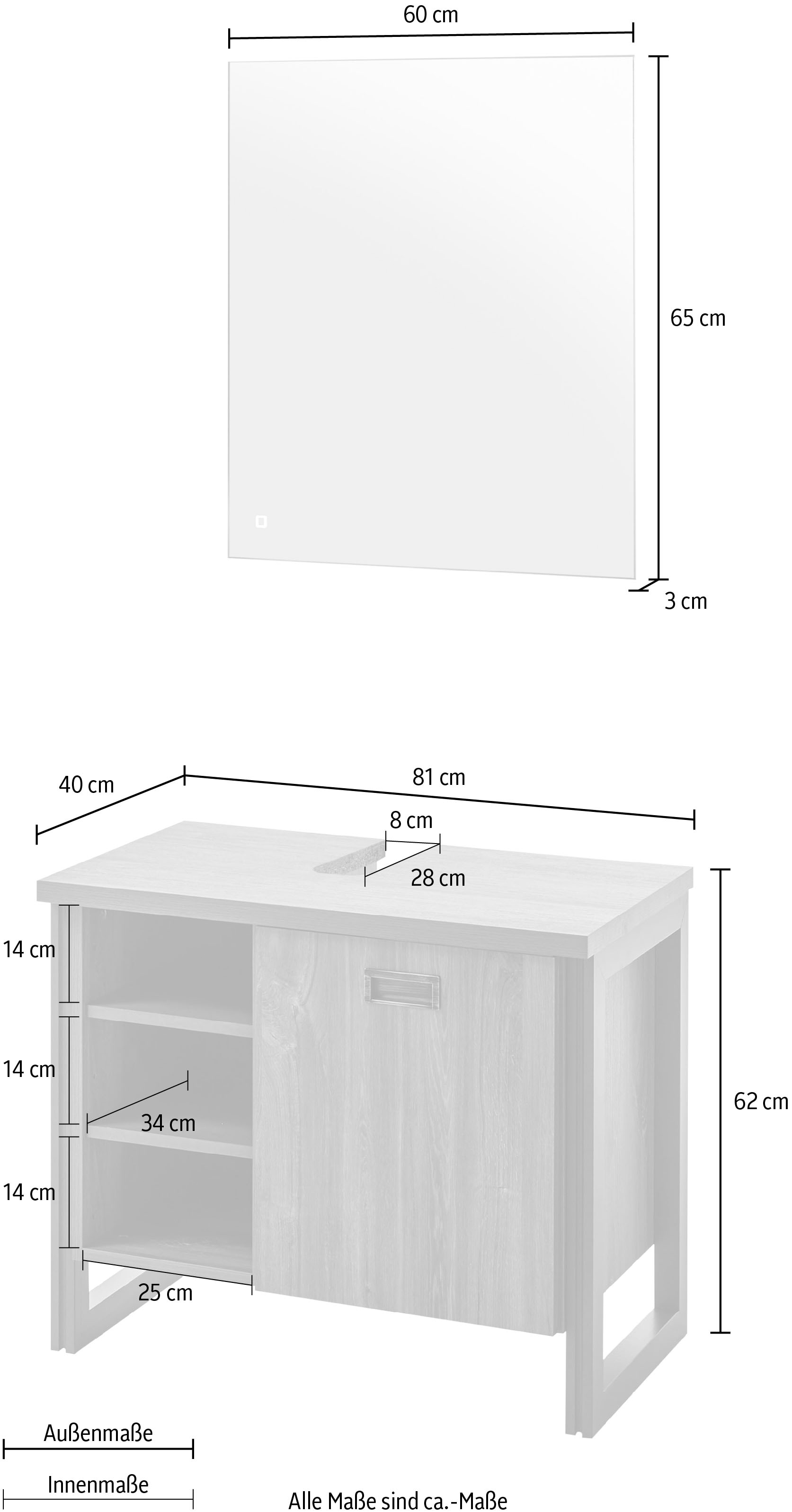 Home affaire Badmöbel-Set »Detroit, Bad im Industrialdesign, inkl. LED, 2-teiliges Badezimmer« 2 Stk. tlg.