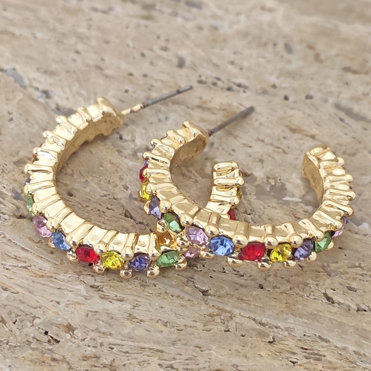 Boucles d'oreilles - Laiton plaqué or & pierres de zircons