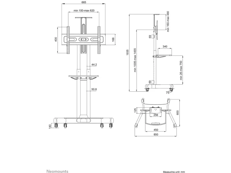 Neomounts NM-M1700 - Vogn med hjul - for LCD display - sort - skærmstørrelse: 32