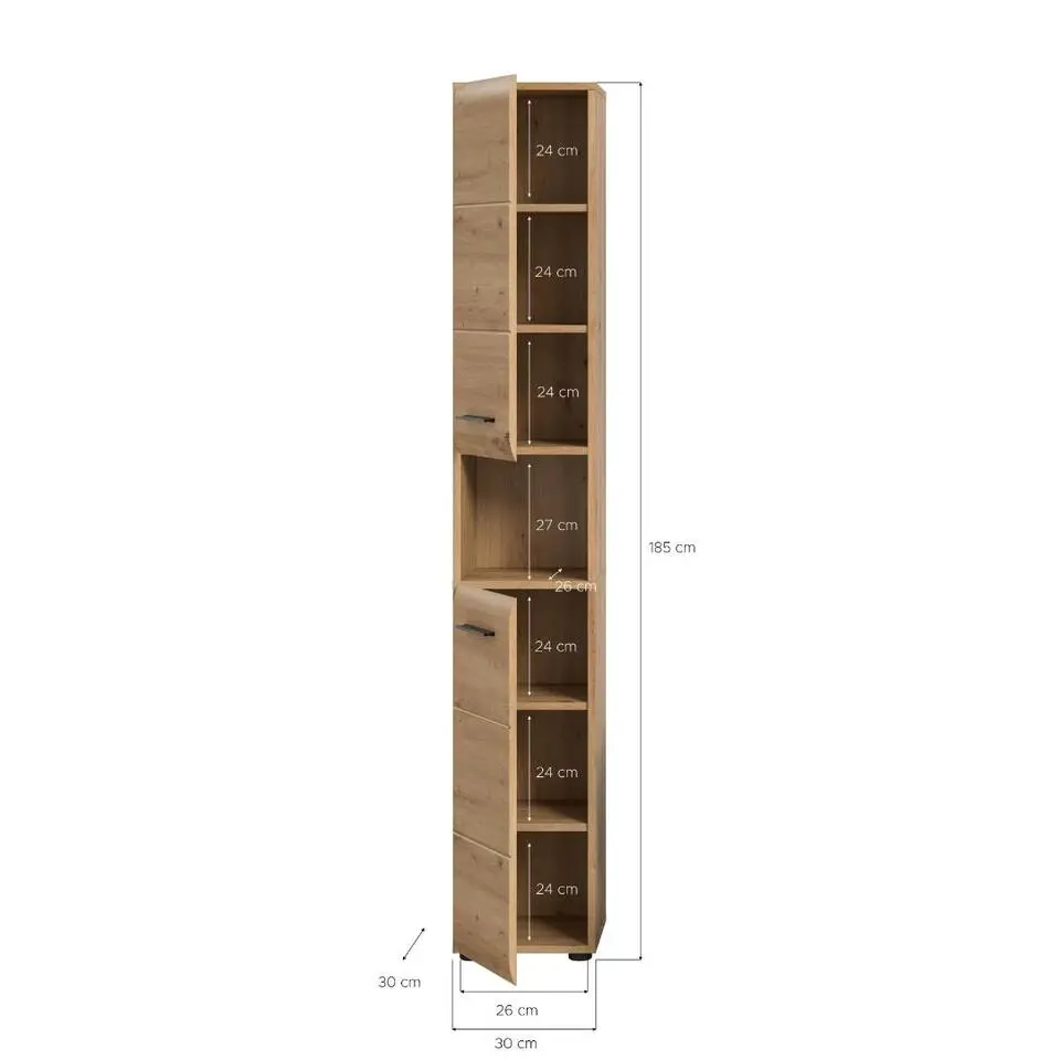Hioshop Ice kolomkast 2 deuren- 1 plank eiken decor