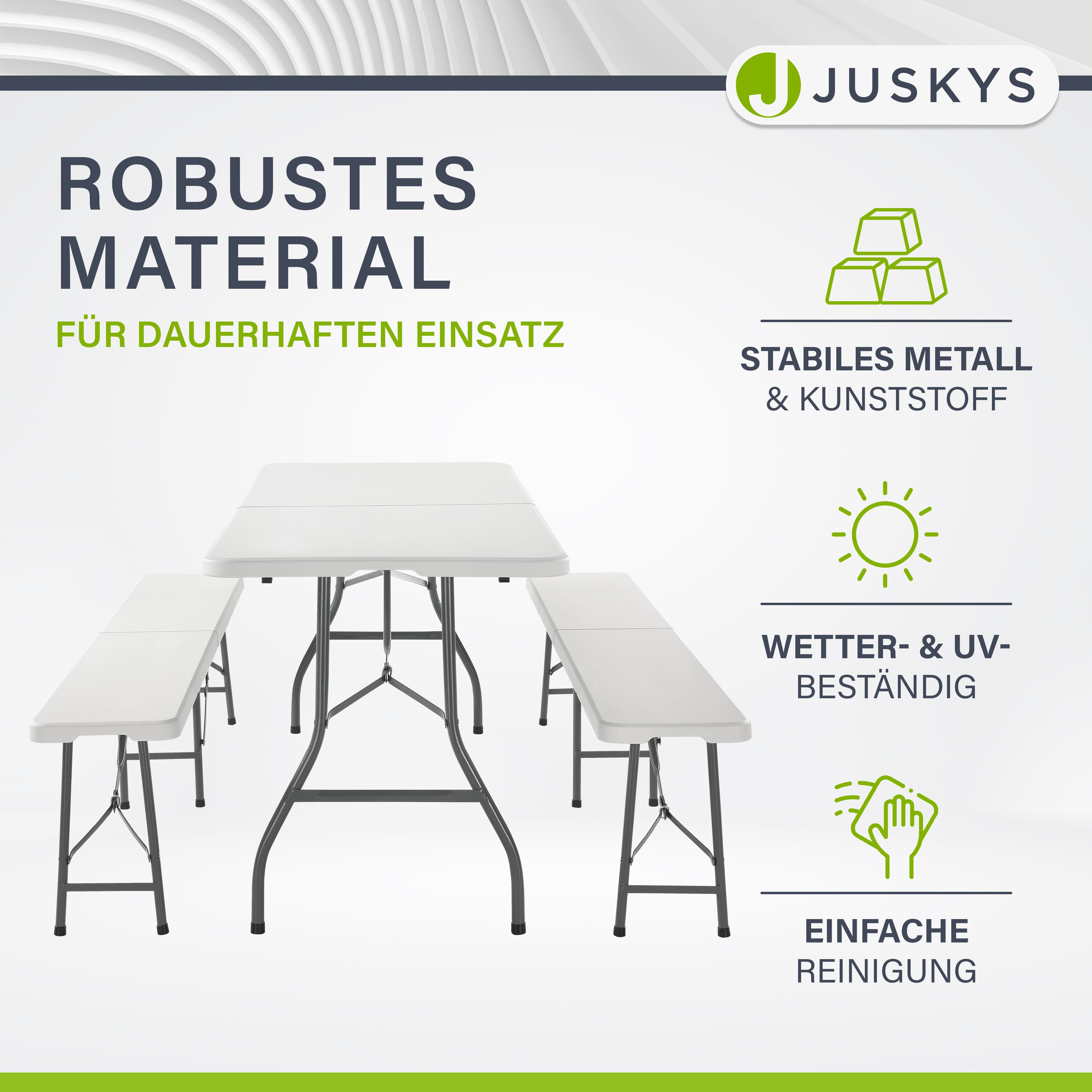 Juskys Bierzeltgarnitur Bayreuth 3-teilig & klappbar 180x70x74 cm Festzeltgarnitur Tisch & 2 Bänke