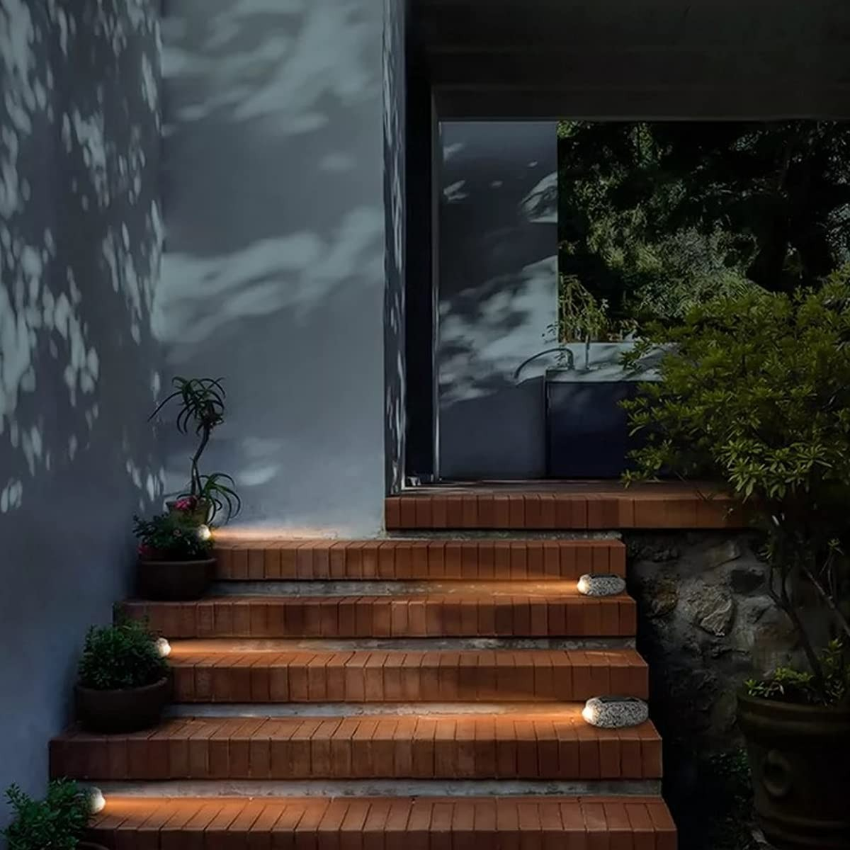 (6er Set) LED Solar Lampe Outdoor Gartenleuchte Wegbeleuchtung im Stein Design mit Dämmerungssensor (IP65) - Kaltweiss