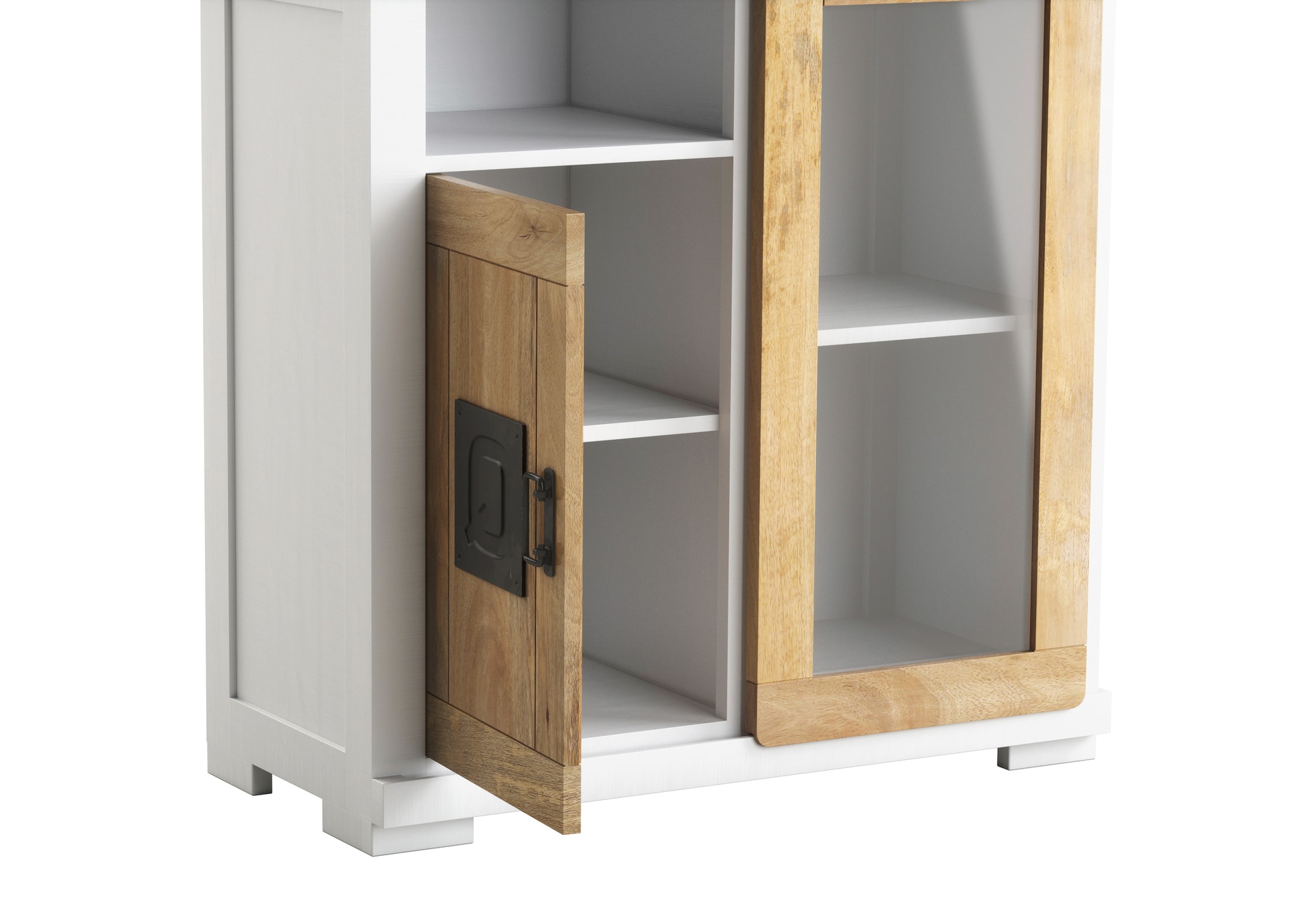 PHILL HILL Vitrine LEWIS 100 x 190 x 45 cm Mango massiv/weiß/schwarz