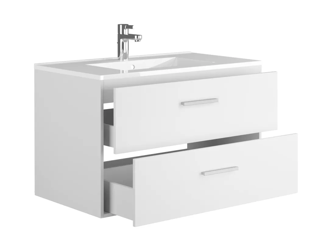 Meuble de salle de bain suspendu avec simple vasque - Coloris blanc - 80 cm - KAYLA
