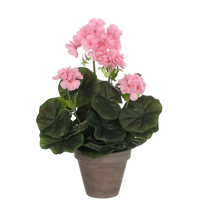 Geranium rose artificiel ø20 x h.34 cm en pot Stan gris ø11,5 cm
