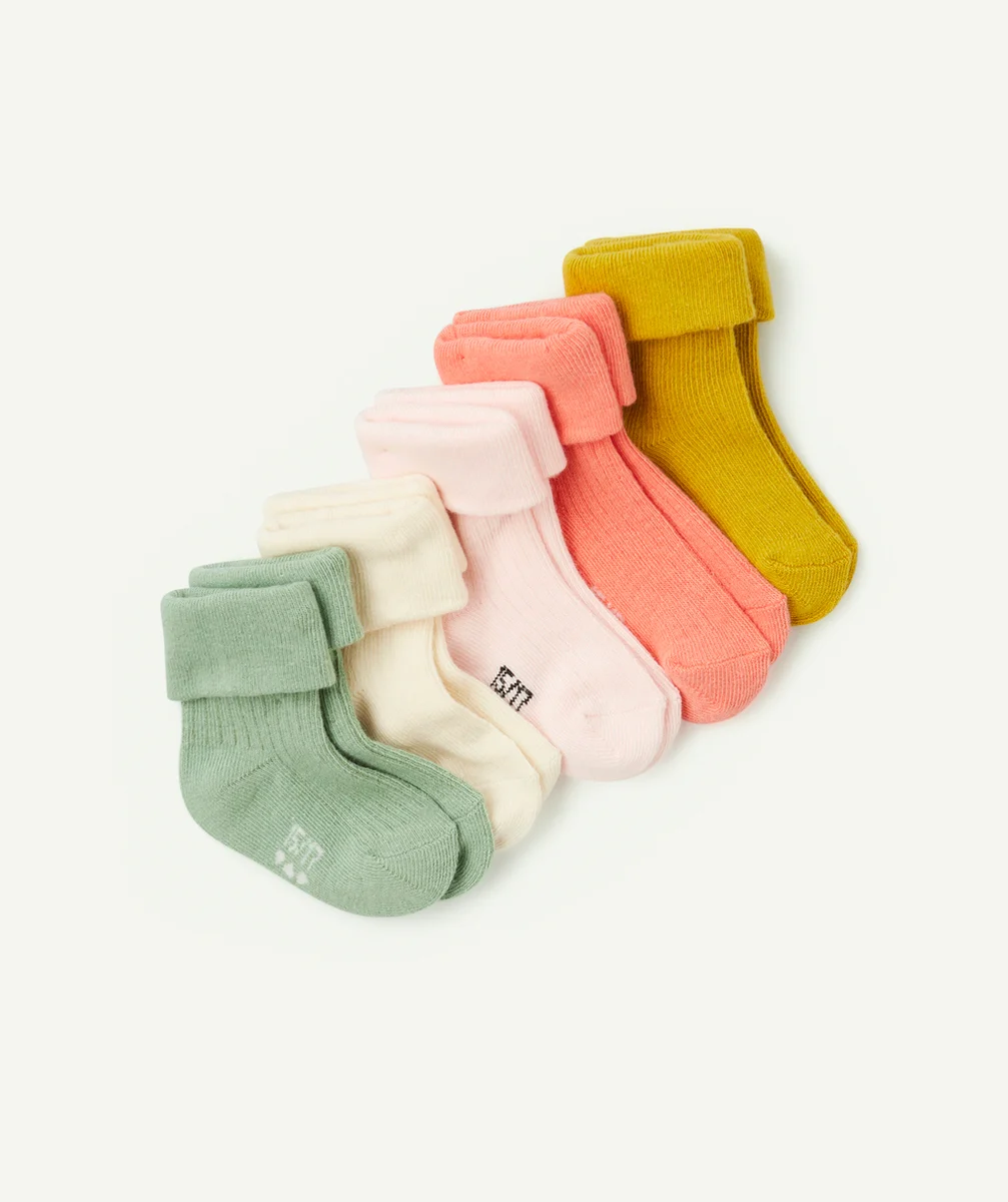 lot de 5 chaussettes hautes colorées bébé fille en coton bio avec plis