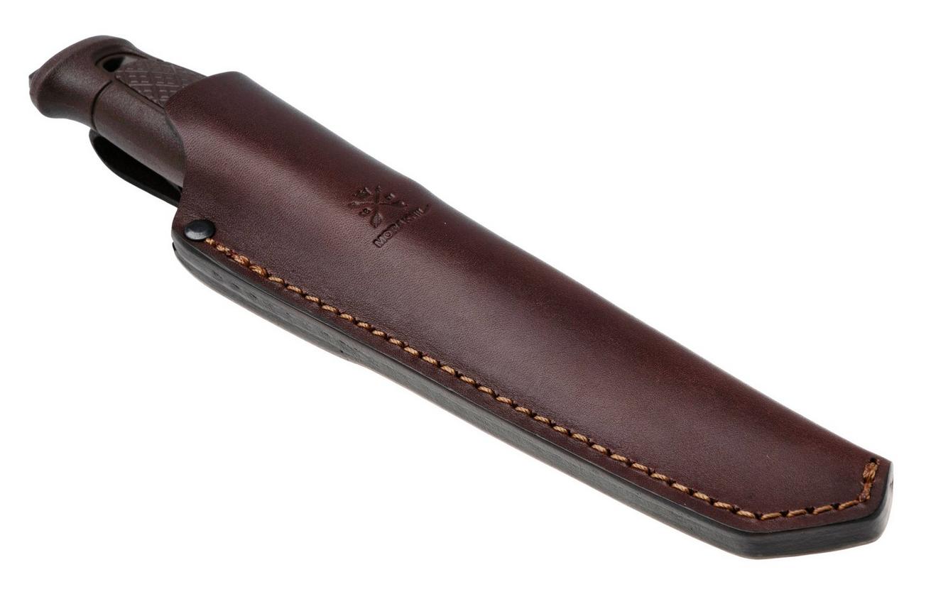 Morakniv Garberg Grand BlackBlade (C) 14640 Carbon Steel, Brown Polymer, bushcraftmes, leren foedraal