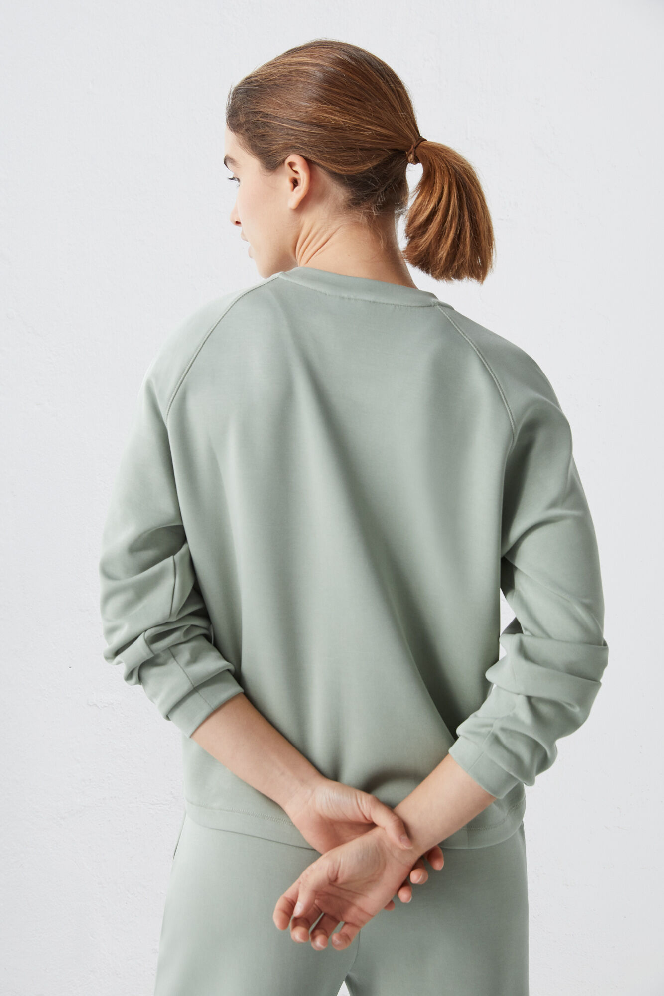 Sudadera felpa soft verde - beige