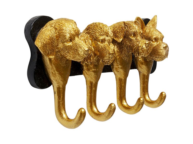 Kare Wandgarderobe Dog Family 30.5 cm x 15.5 cm, Gold/Schwa Wandleiste für die Garderobe
