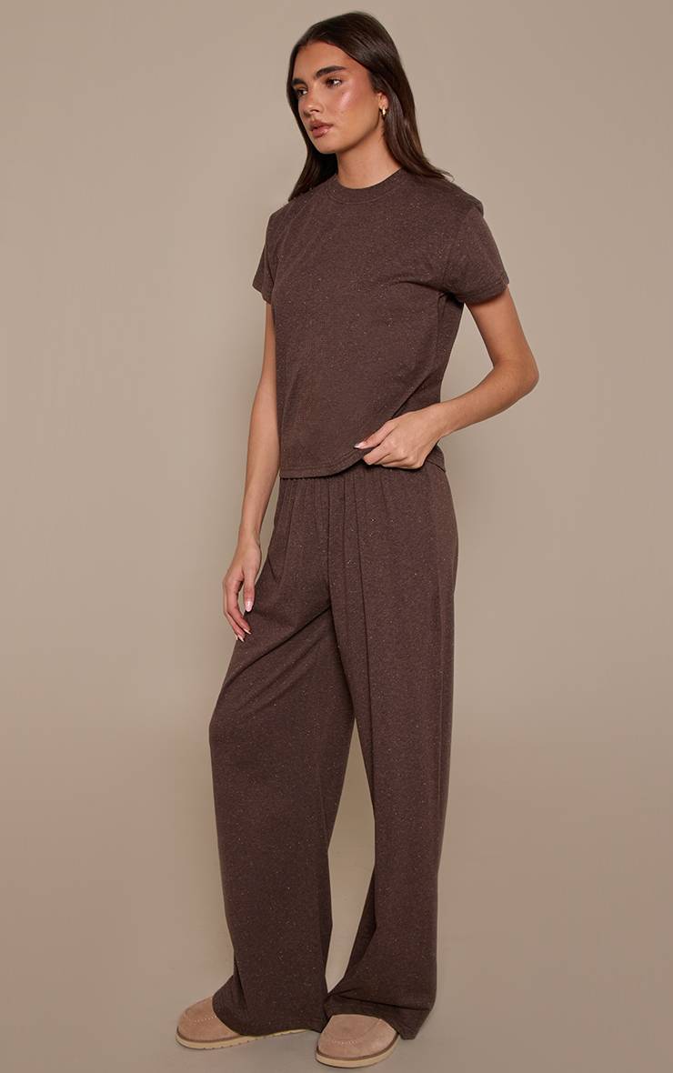 Marron Foncé Ensemble Coordonné Pantalon Élastiqué Moucheté