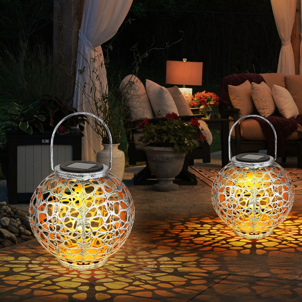 LED Solarleuchte, Kugel, Lichteffekt, silber-antik, H 29 cm