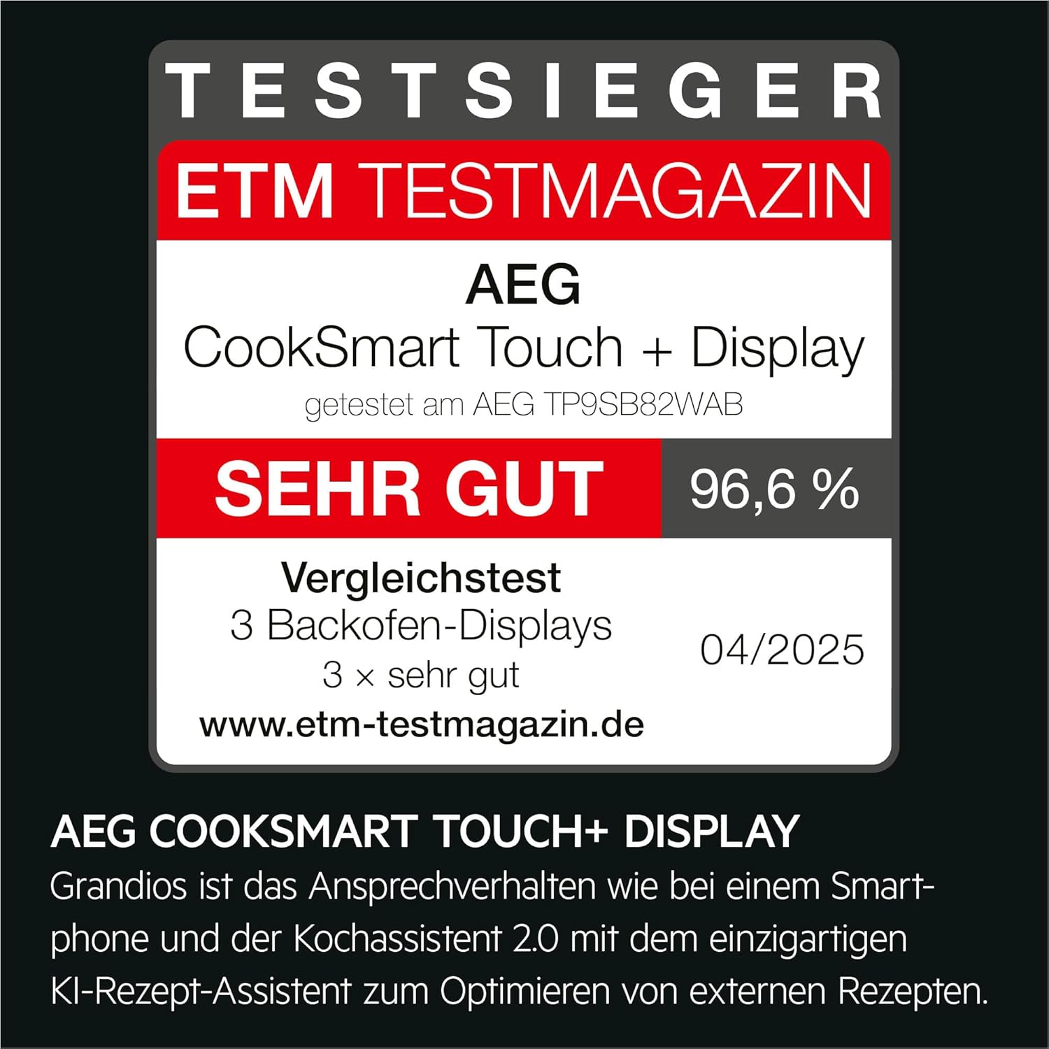 AEG Wifi Einbau-Dampfbackofen, Multidampfgarer, Serie 9 Touch-Swipe-Display XL, mit Schritt für Schritt assistiertem Kochen, Made in Germany,100% Auto-Dampf & SousVide, App-Rezepte, TP9SB82WAB