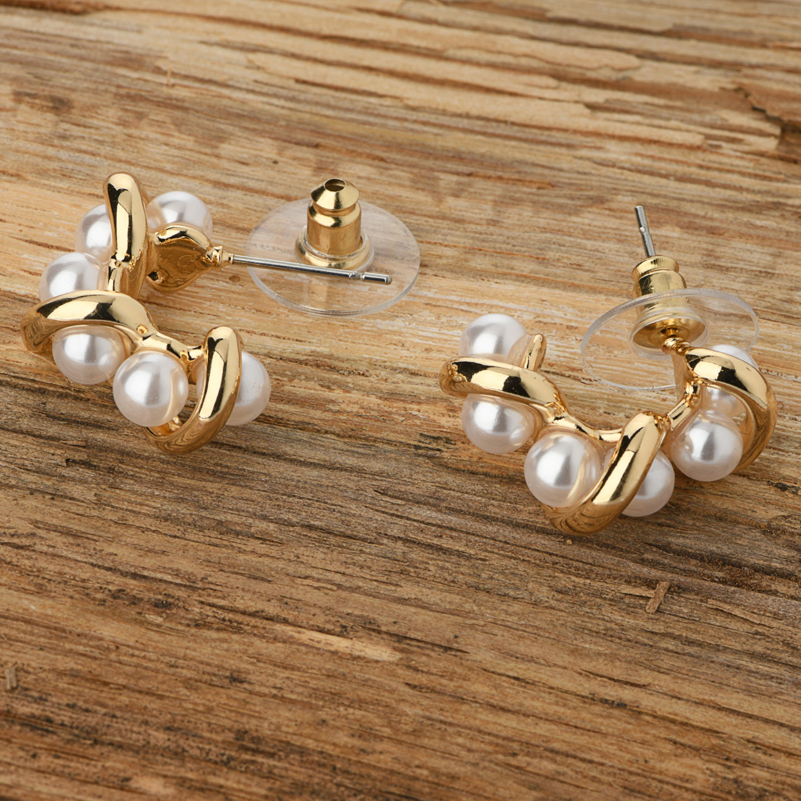 Damen Creolen mit Kunstperlen gold