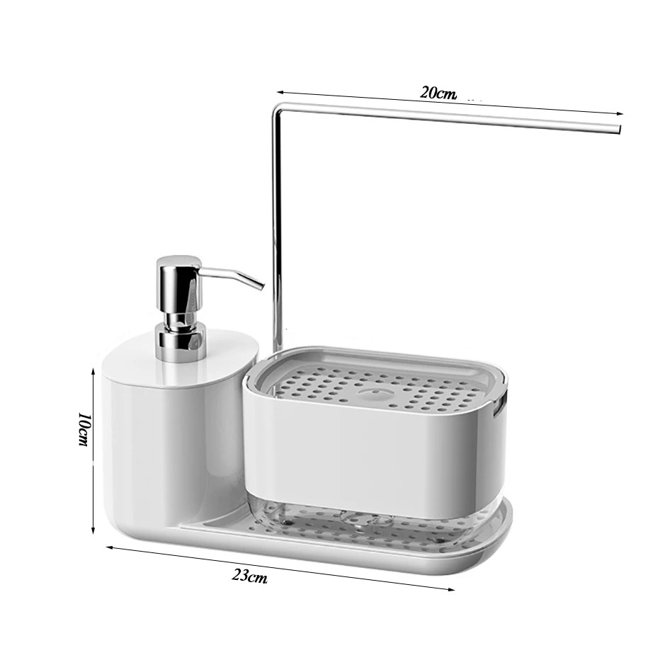 (23x11cm) 3in1 Multifunktions Spülbecken Küchen Organizer Waschbecken Halterung inkl. Seifenspener   Tuch Halter - Weiss