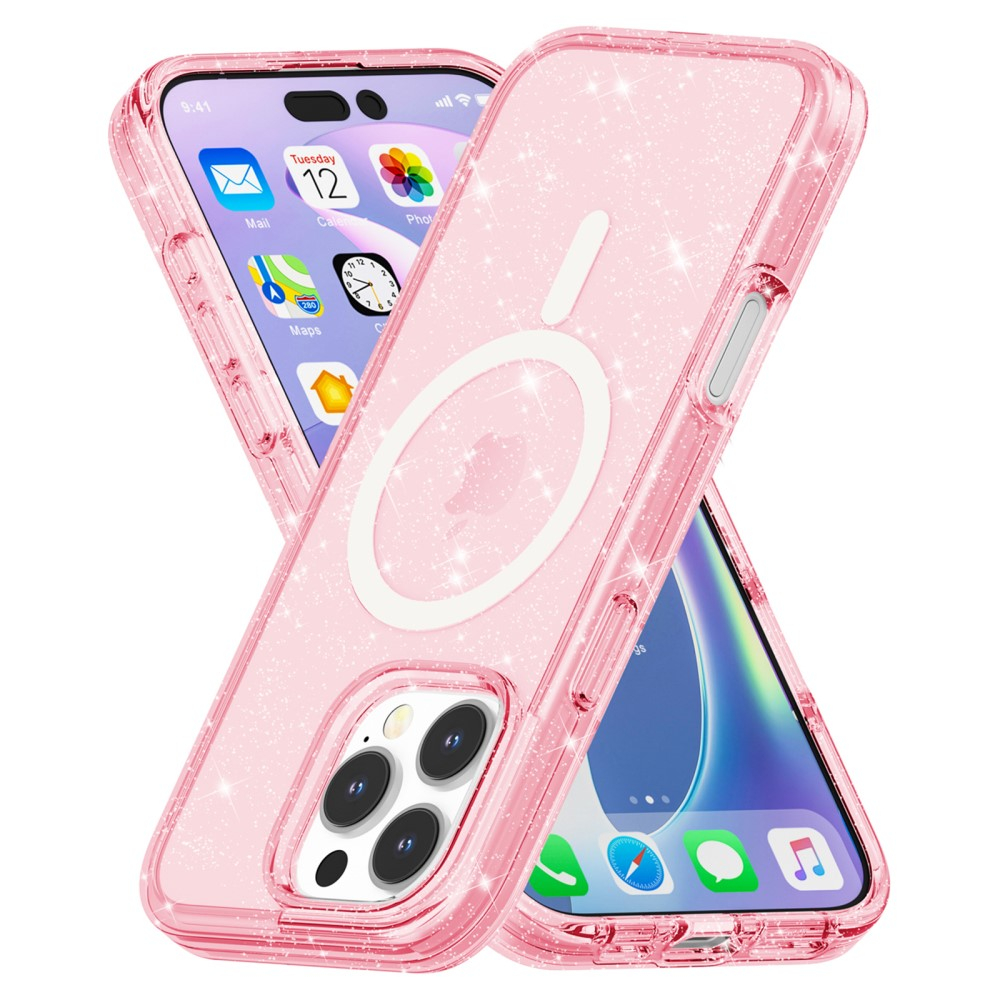 iPhone 16 Pro MagSafe Hybrid Hardcase Schutzhülle im Glitzer Design - Pink / Transparent