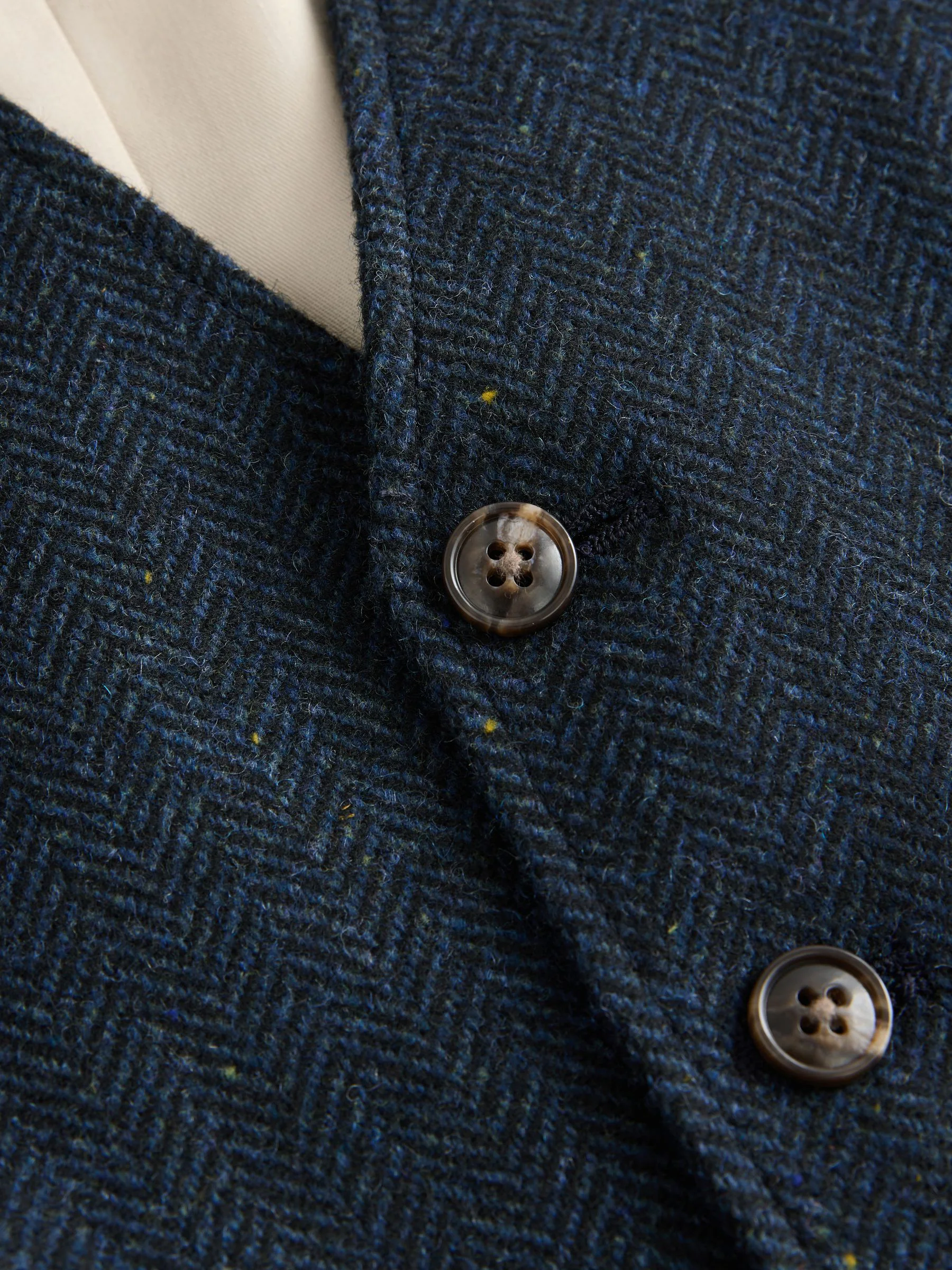 Donkerblauw - Herringbone Wool Blend Suit Waistcoast