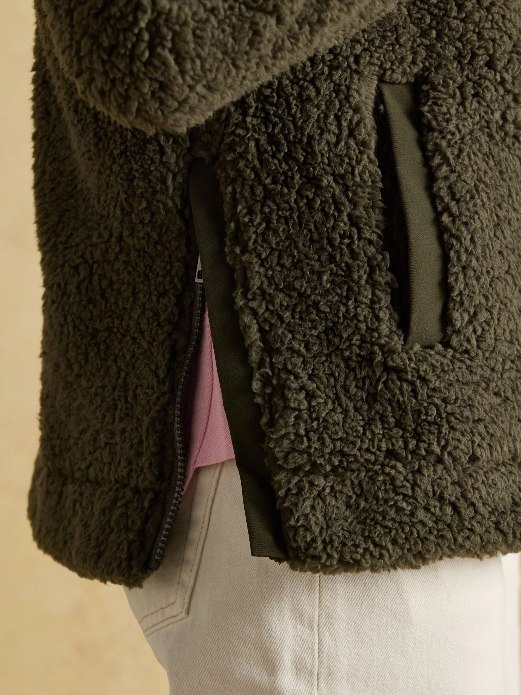 Kakigroen - Joules Tilly Borg fleece met kwartrits