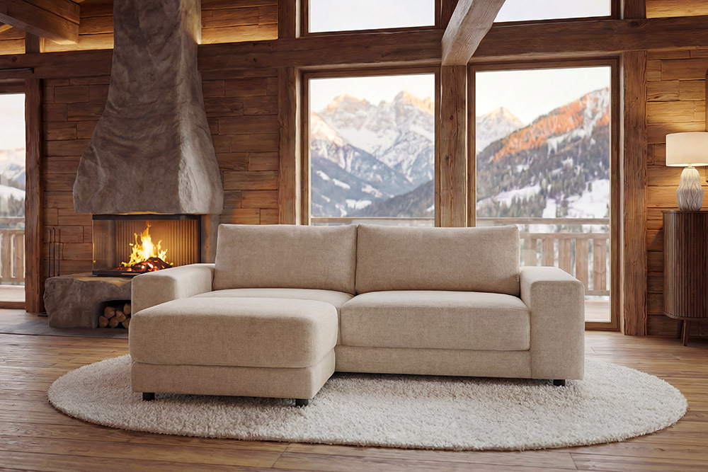 Großes Sofa LOFT 210cm champagner beige Chenille 3-Sitzer Couch Taschenfederkern