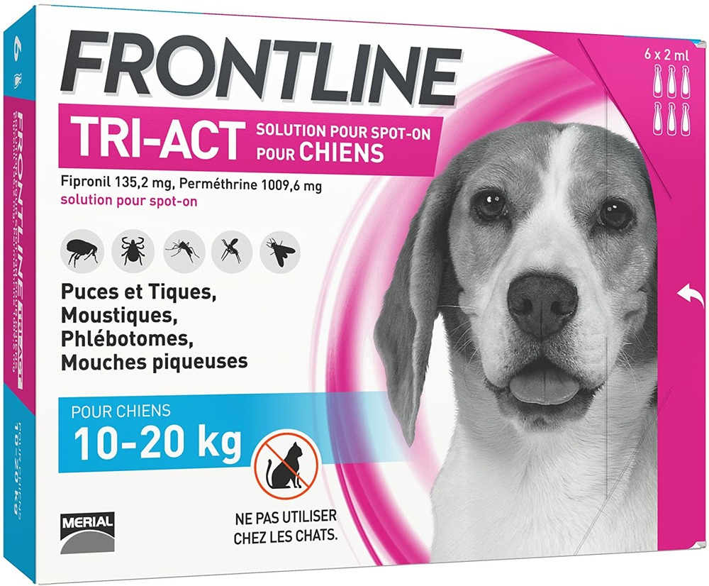 Tri-act chien anti-puces et anti-tiques chien 6 pipettes de 10 à 20kg m