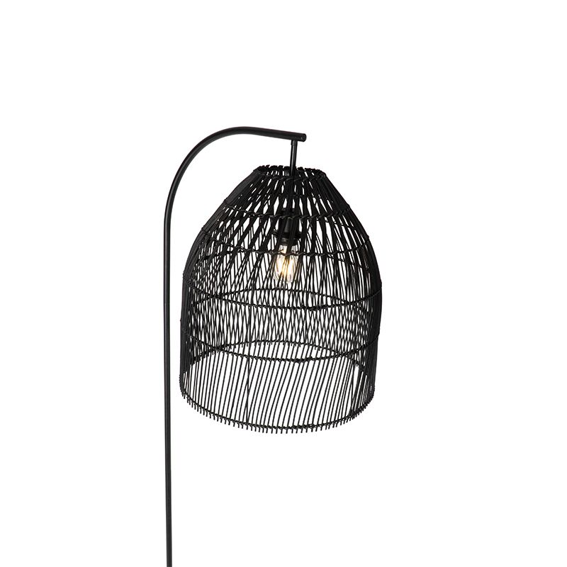 Landelijke vloerlamp zwart met rotan - Sam