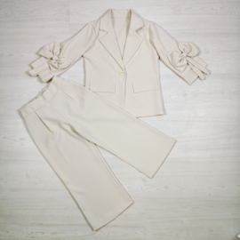 Girls Elegant Bow Blazer Set - beige
