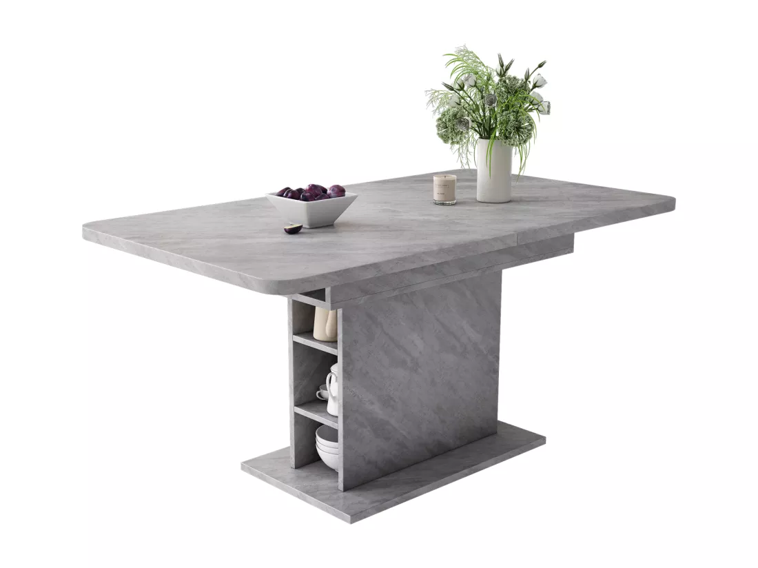 Table à manger extensible - 6 à 8 personnes - avec 6 niches - Effet béton gris - panneaux de particules - 110/130x70cm