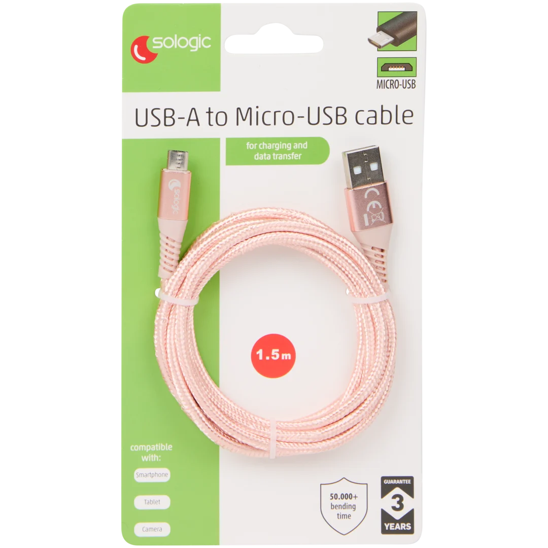 Sologic laad- en datakabel micro-USB 1,5 meter | diverse kleuren