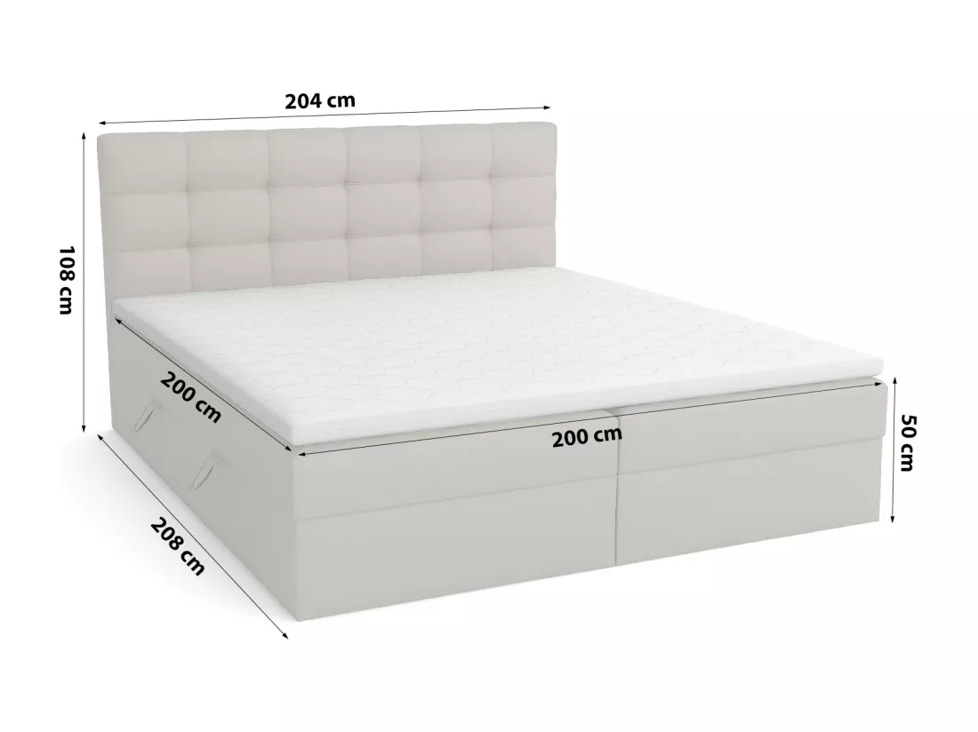 LIT BOXSPRING avec coffre de lit Glame 200x200 cm, Lux 05 (Gris clair)