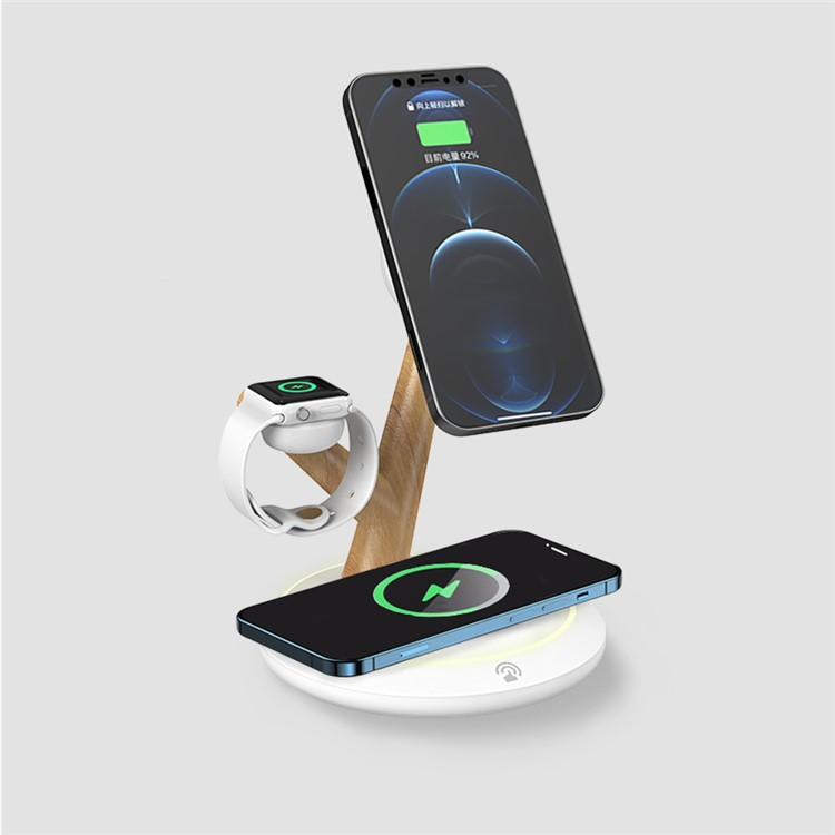 (15W) 3in1 USB C Wireless Charger Magnetisches Ladegerät für Apple iPhone / Apple Airpods / Apple Watch - Weiss / Braun