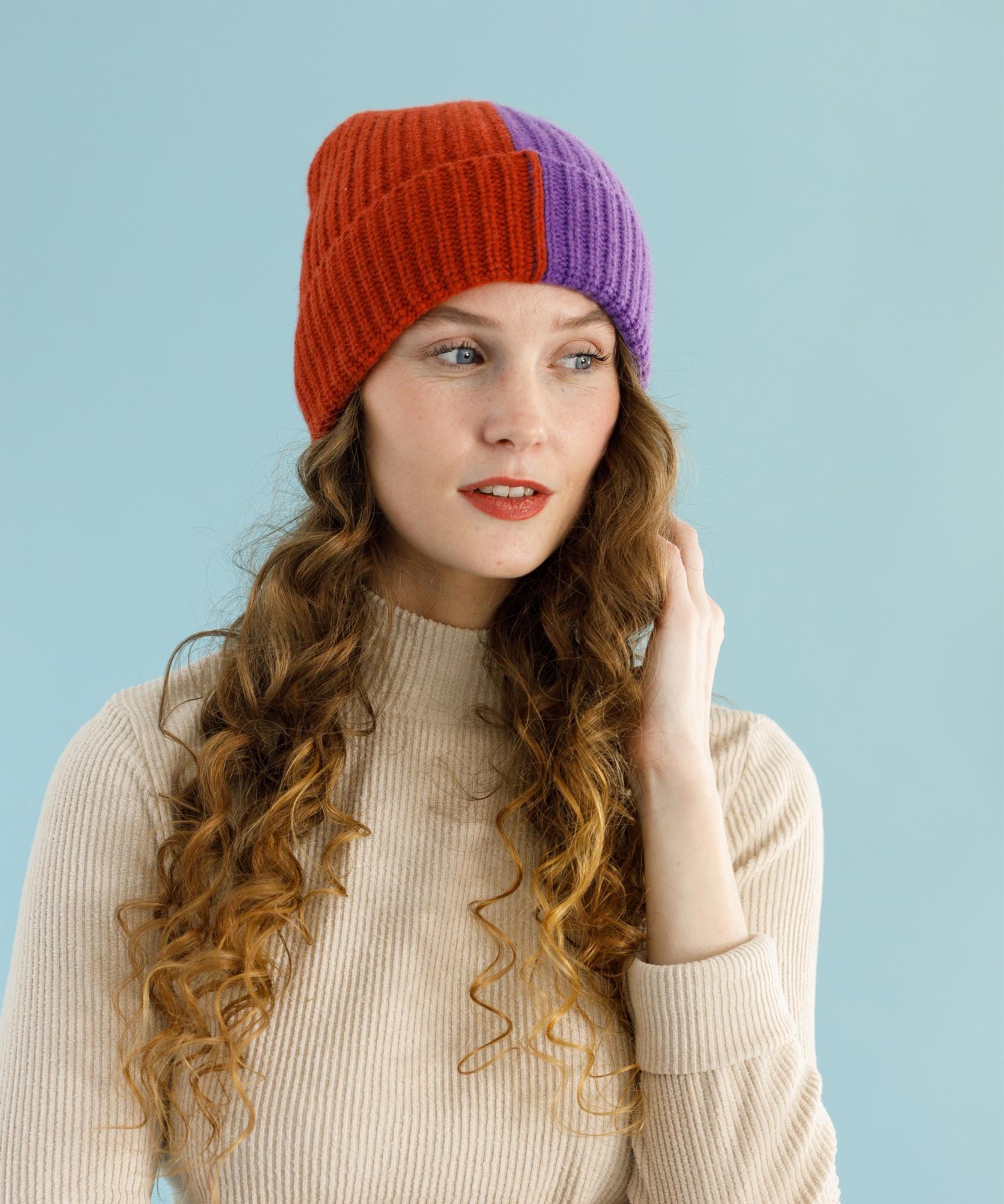 Bonnet bicolore  Taille unique - Violet/Orange
