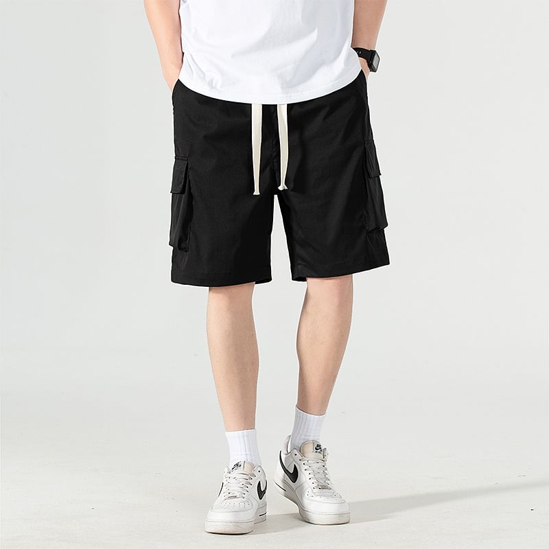 Lefitt - Mid Rise Plain Cargo Shorts