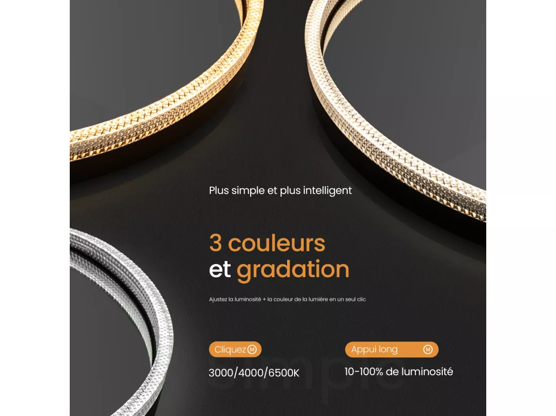 EMKE Miroir lumineux salle de bain rond 60cm Cadre Noir, Miroir LED avec Interrupteur Tactile, Anti-buée, Miroir avec 3 couleurs de Lumières