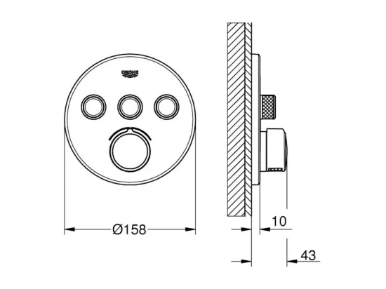 GROHE - Mitigeur encastré 3 sorties Grohtherm SmartControl