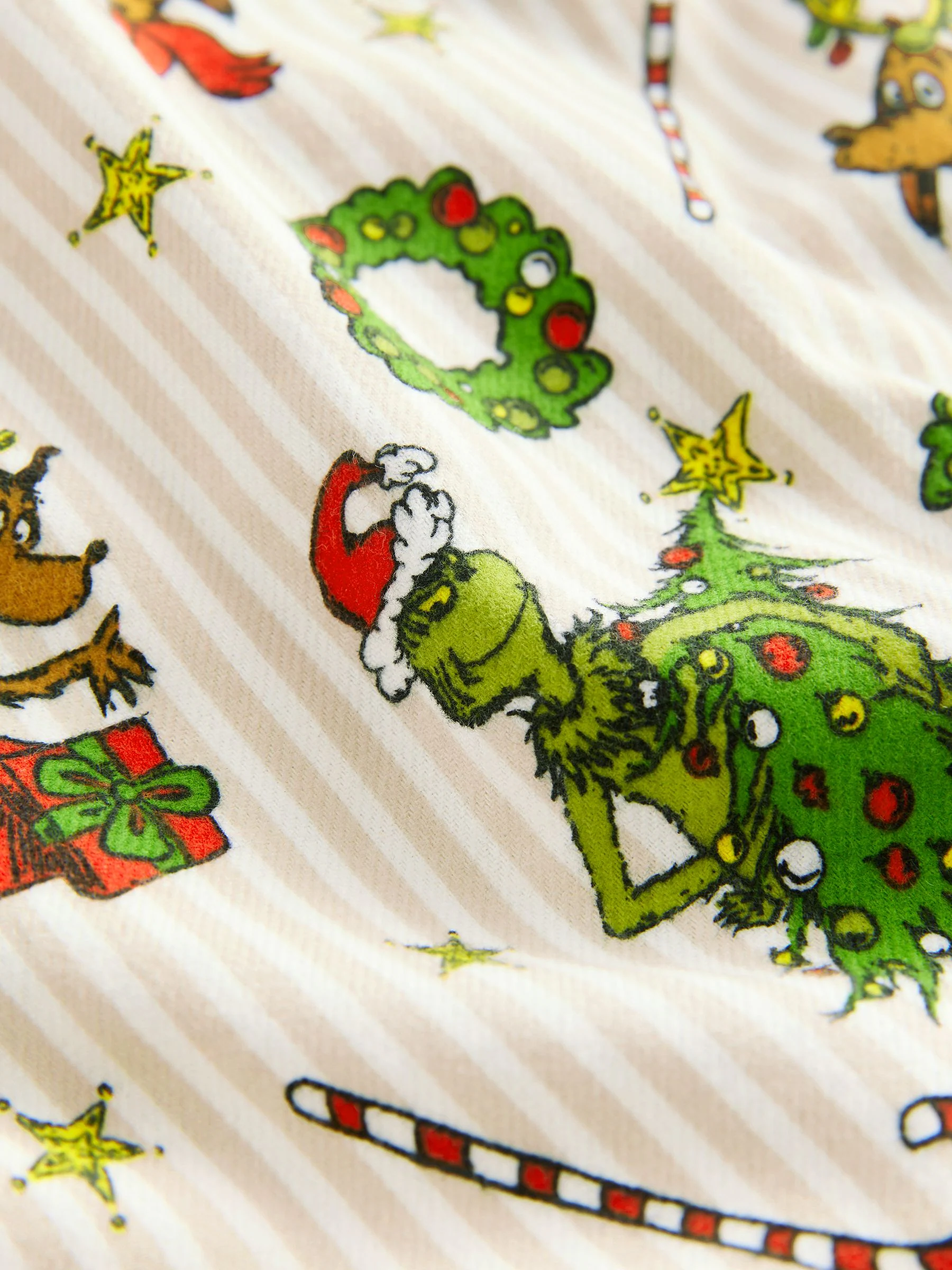 Crème - Grinch Matching Family - Kerstpyjama met knoopsluiting (9mnd -16jr)