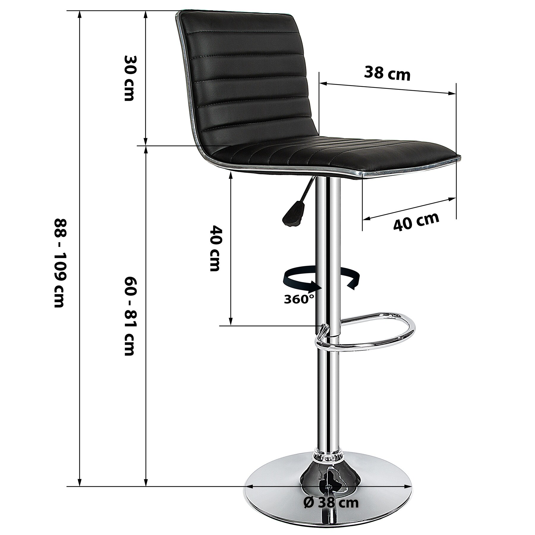 tectake® 2er Set Barhocker, gepolstert mit Rückenlehne, Gestell aus verchromtem Stahl, Sitzhöhe 60 - 81 cm