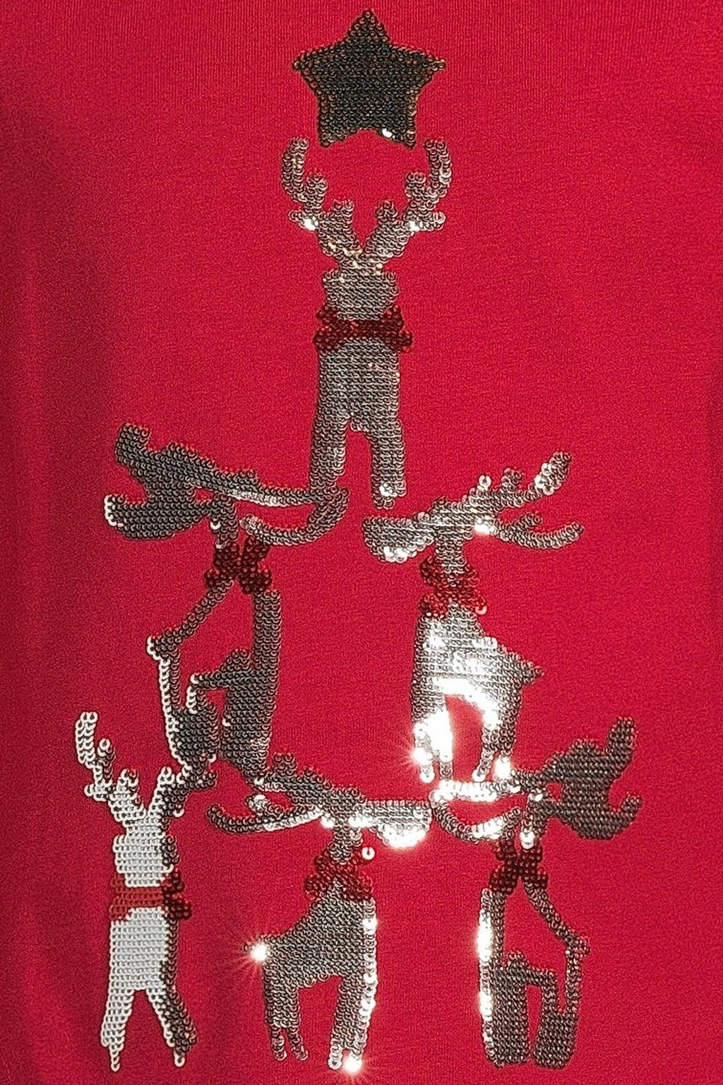 NAME IT kerstlongsleeve NKFPRIJUL met printopdruk en pailletten rood