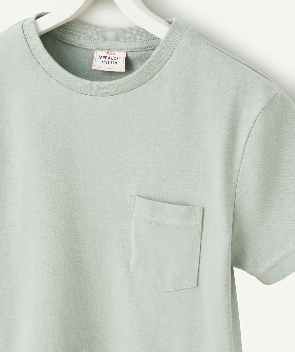 T-SHIRT GARÇON EN COTON VERT PÂLE AVEC POCHE