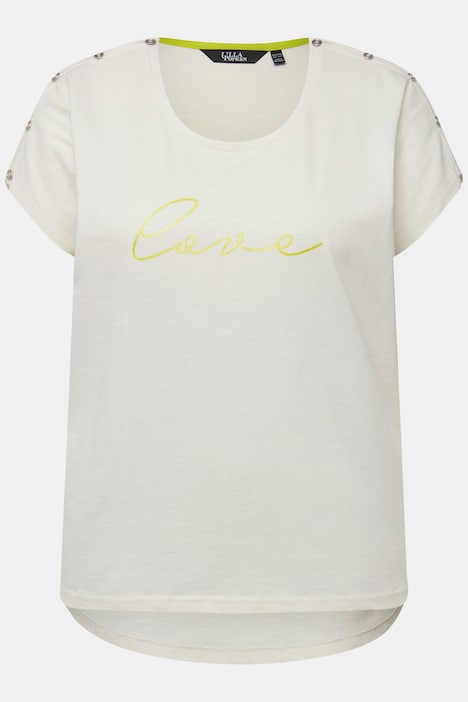 T-Shirt, Love, Knöpfe, Oversized, Rundhals, Halbarm