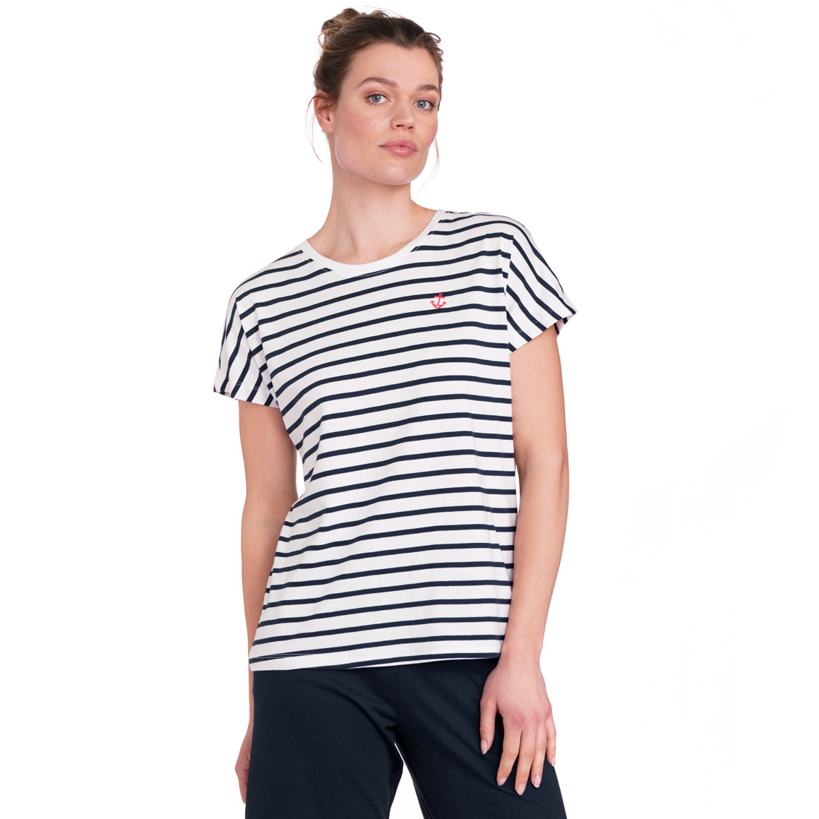 Gina Benotti Damen Schlafshirt maritim weiss / dunkelblau