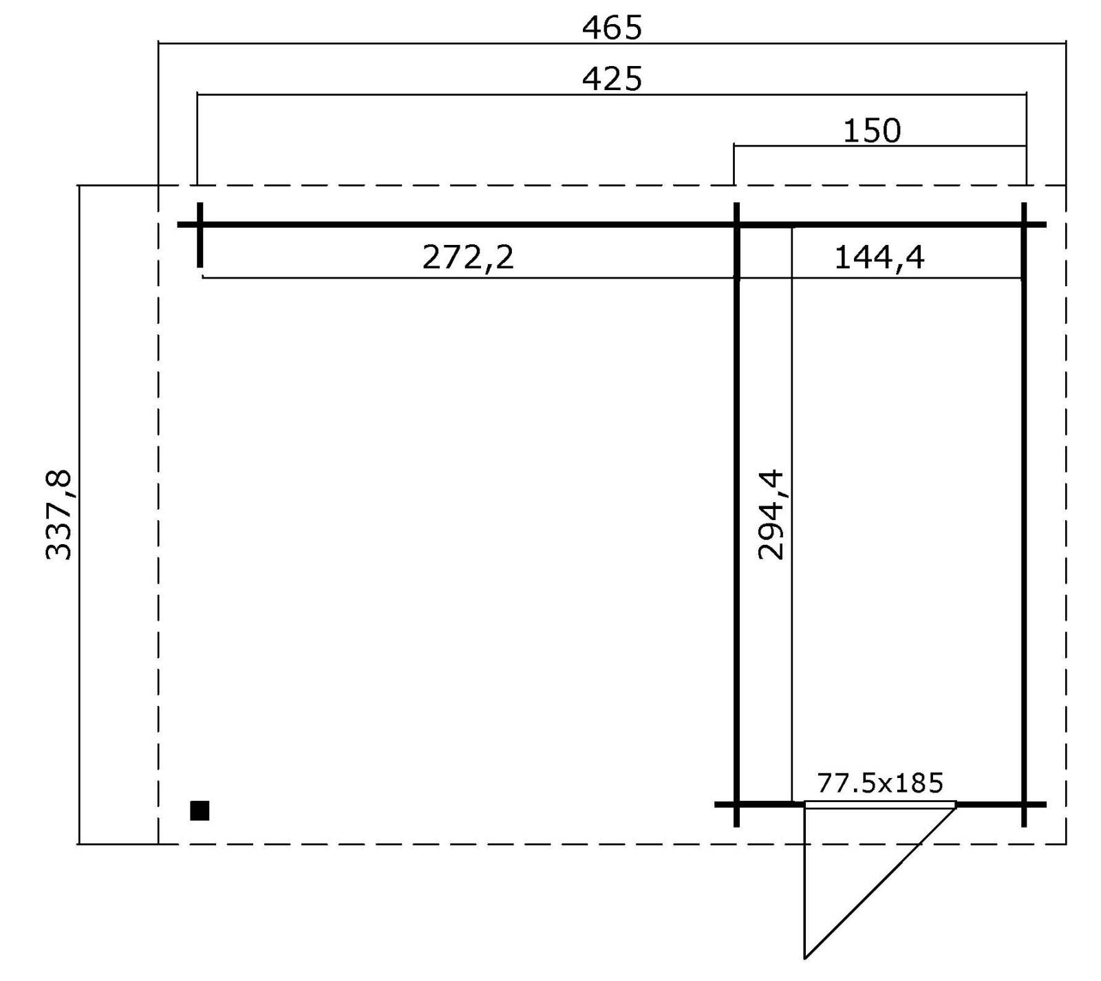 Gartenhaus WIBO - gletschergrün - Fichte massiv - 425/144x300 cm