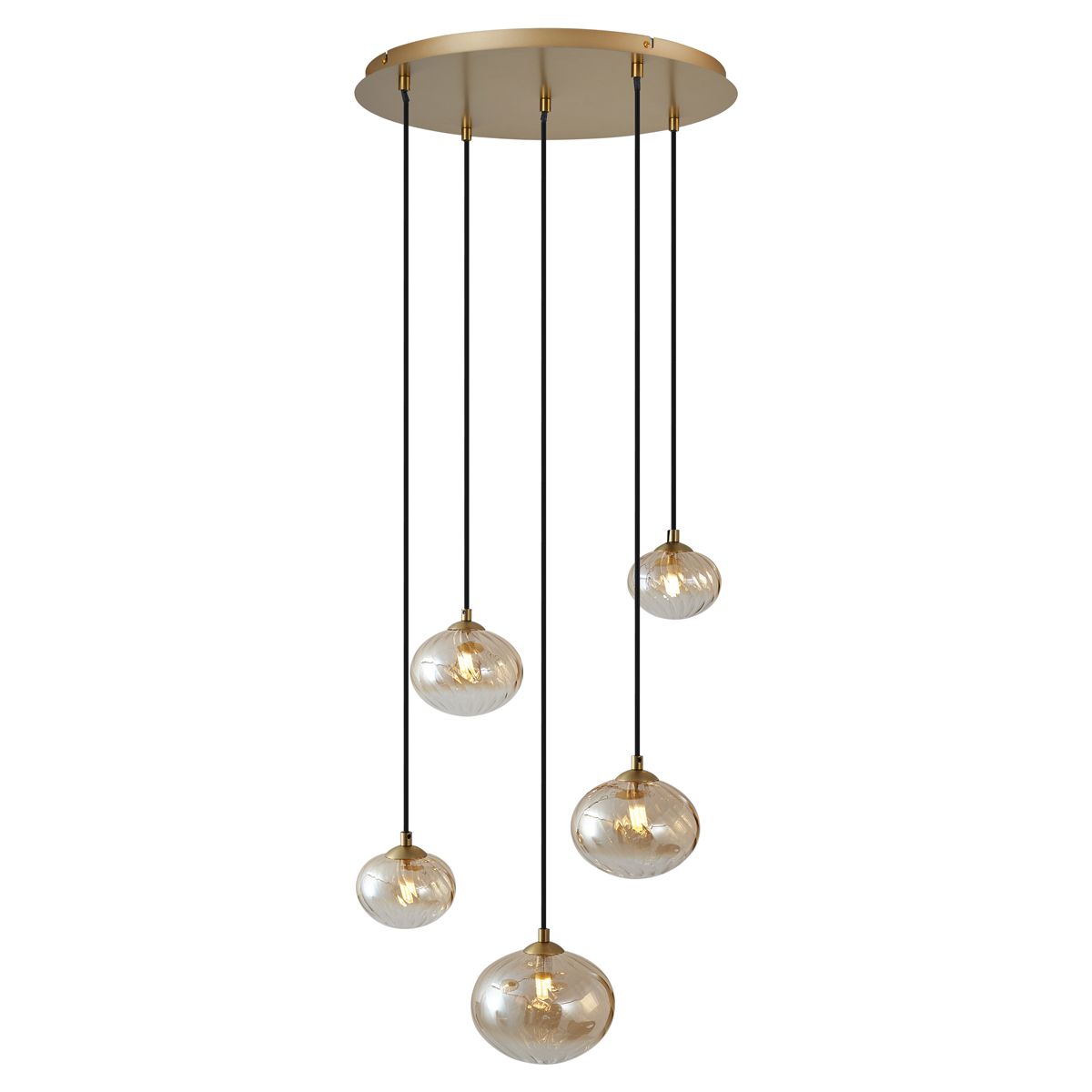 Art Deco hanglamp goud met amber glas - Jia