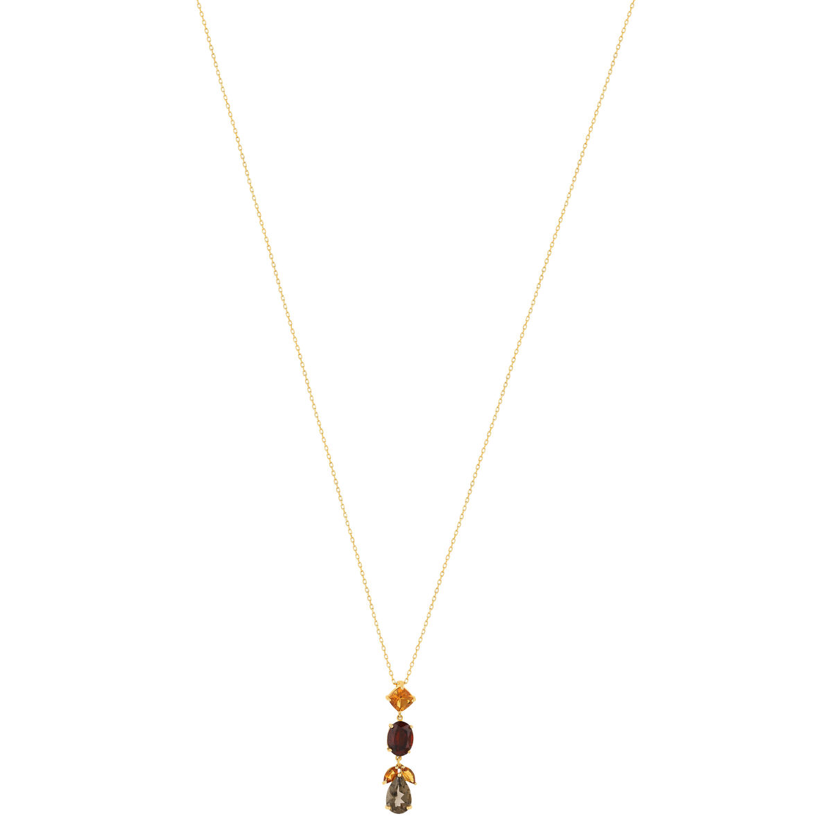 Collier or 375 jaune citrine grenat et quartz 45 cm