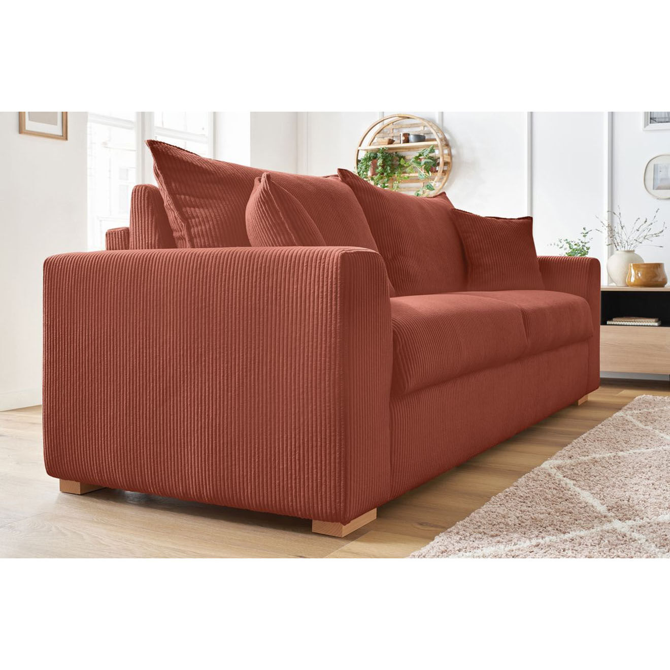 Bobochic Canapé droit convertible express en Velours côtelé 3 places Augustin orange - 205x96x97 cm