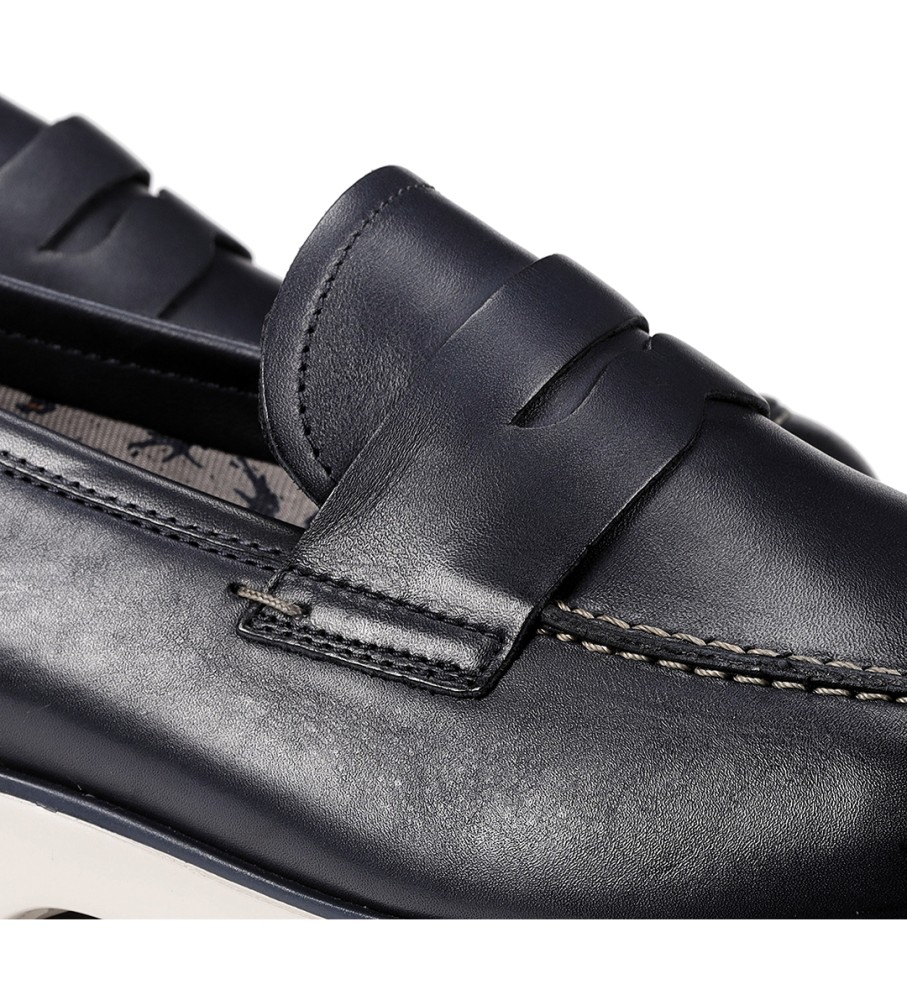Mocassins Fluchos Falcon em couro azul marinho