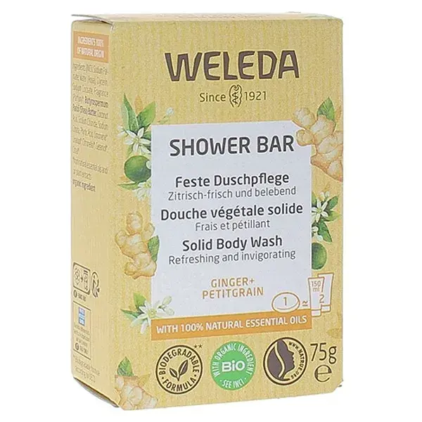 Sabonete líquido para banho Weleda Shower Bar, à base de plantas, com gengibre e petitgrain orgânico, 75g
